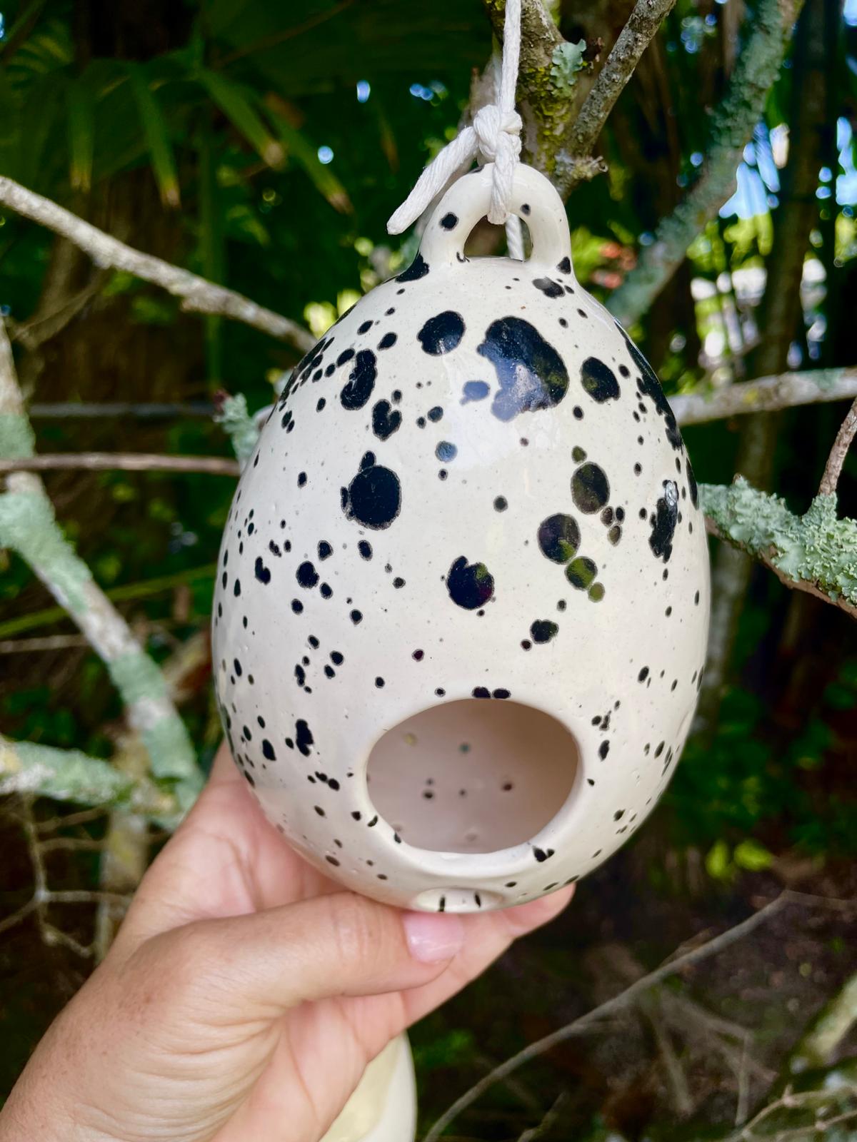 Unique Handmade Ceramic Birdhouse Speckled Egg Hanging Pottery