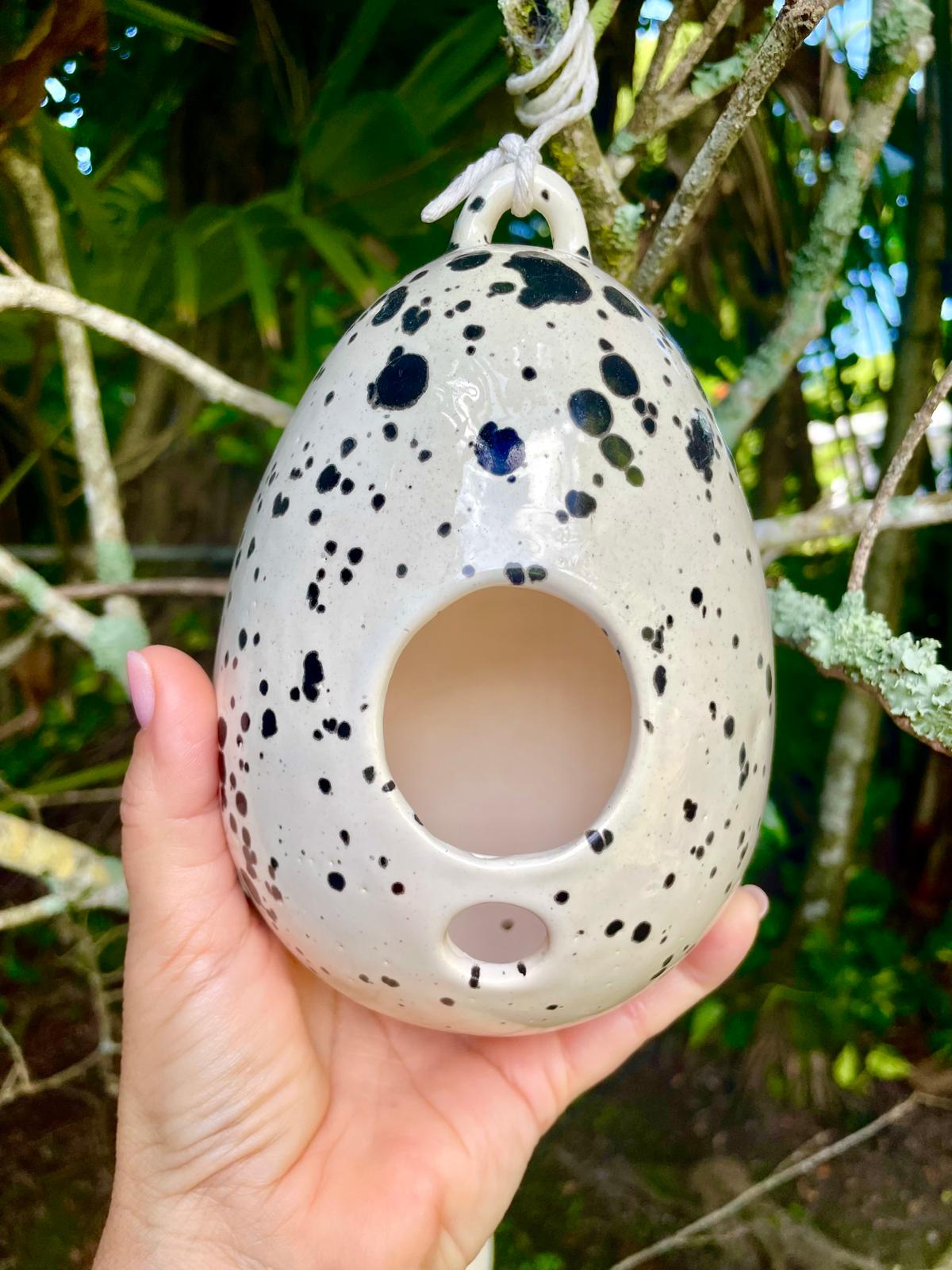 Unique Handmade Ceramic Birdhouse Speckled Egg Hanging Pottery