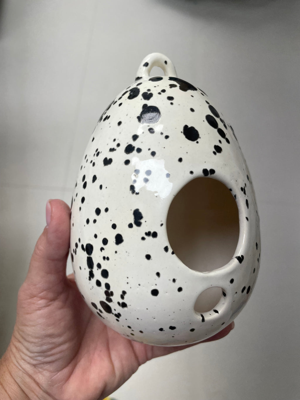 Unique Handmade Ceramic Birdhouse Speckled Egg Hanging Pottery