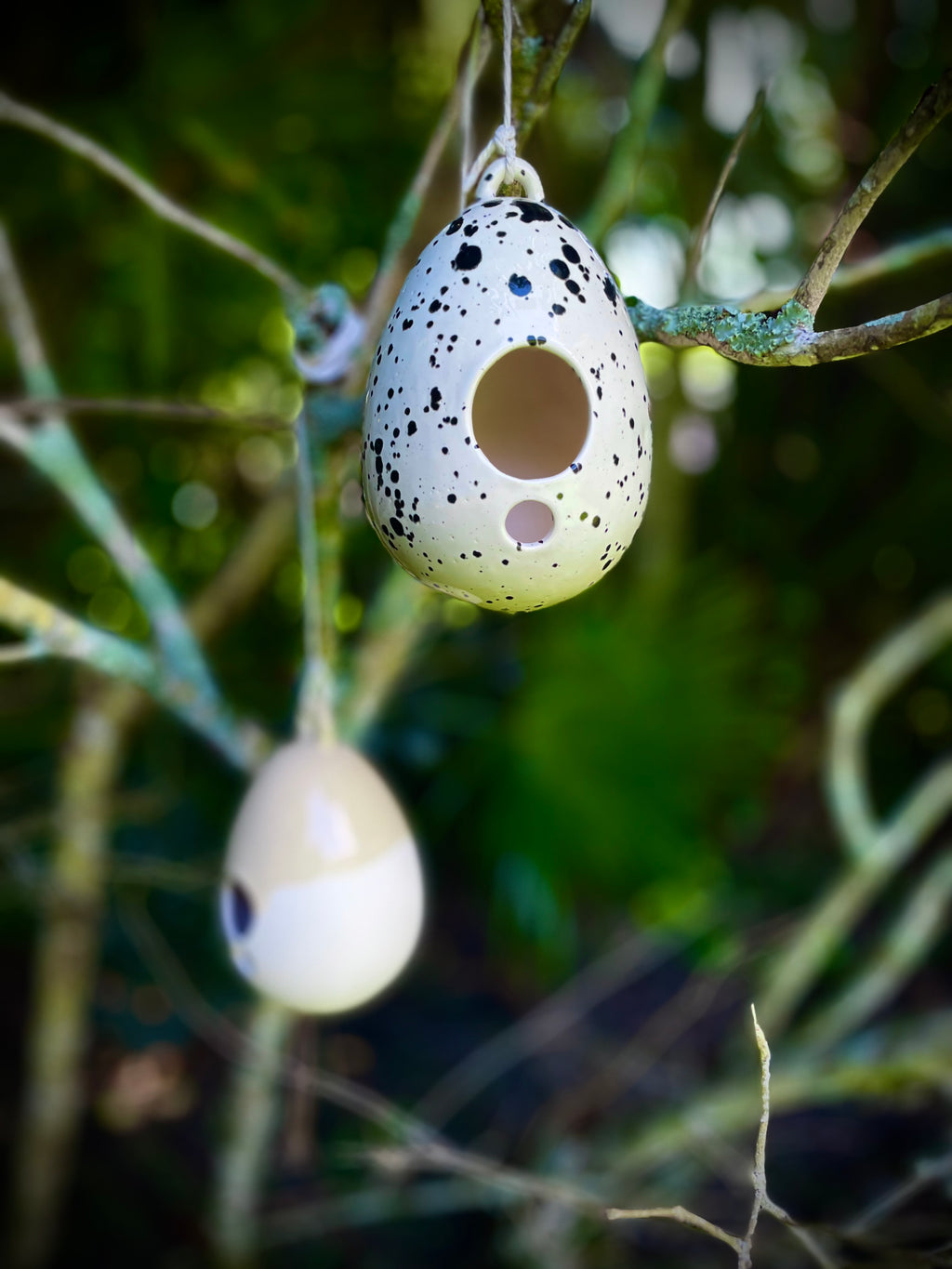 Unique Handmade Ceramic Birdhouse Speckled Egg Hanging Pottery
