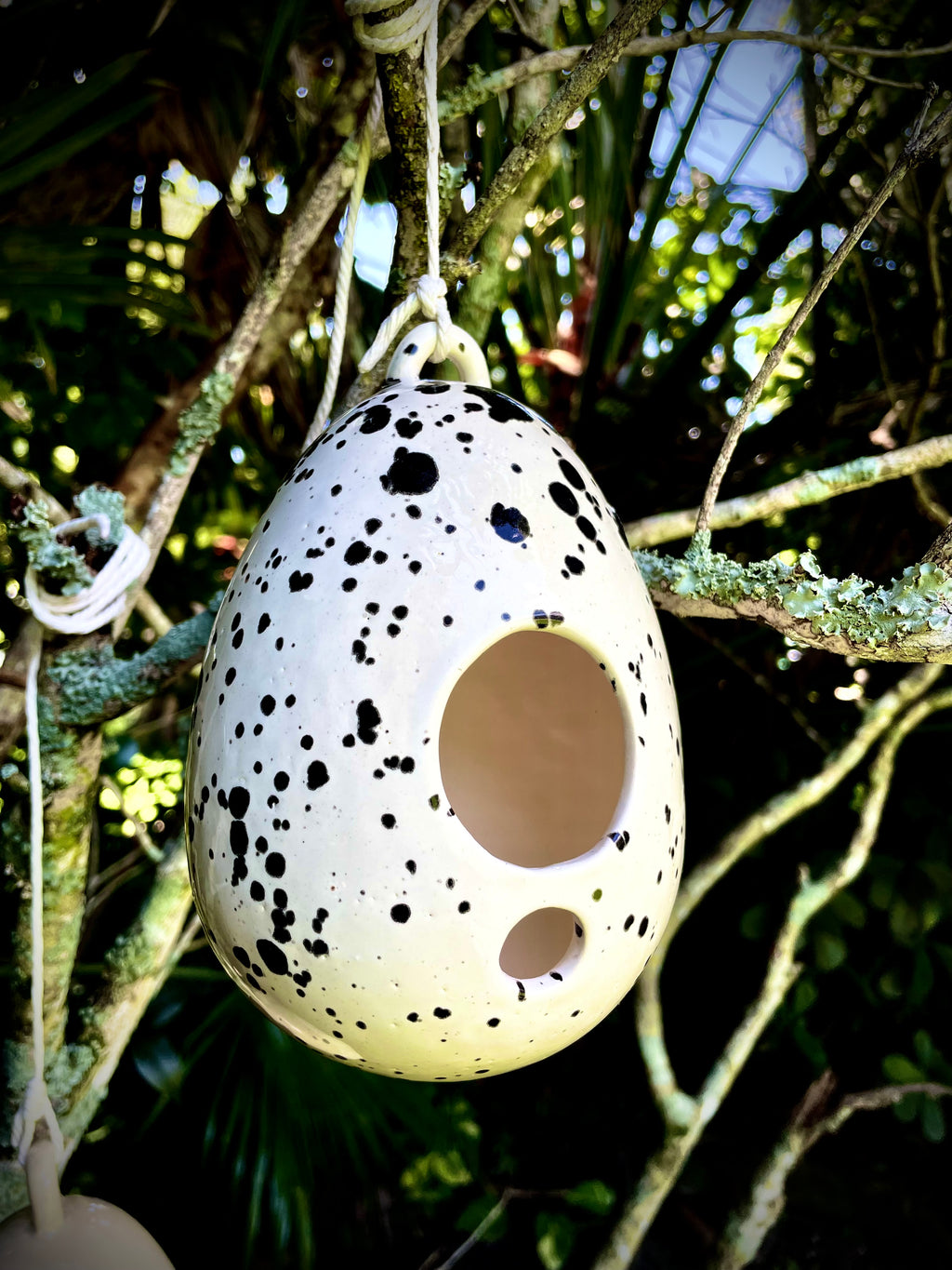 Unique Handmade Ceramic Birdhouse Speckled Egg Hanging Pottery