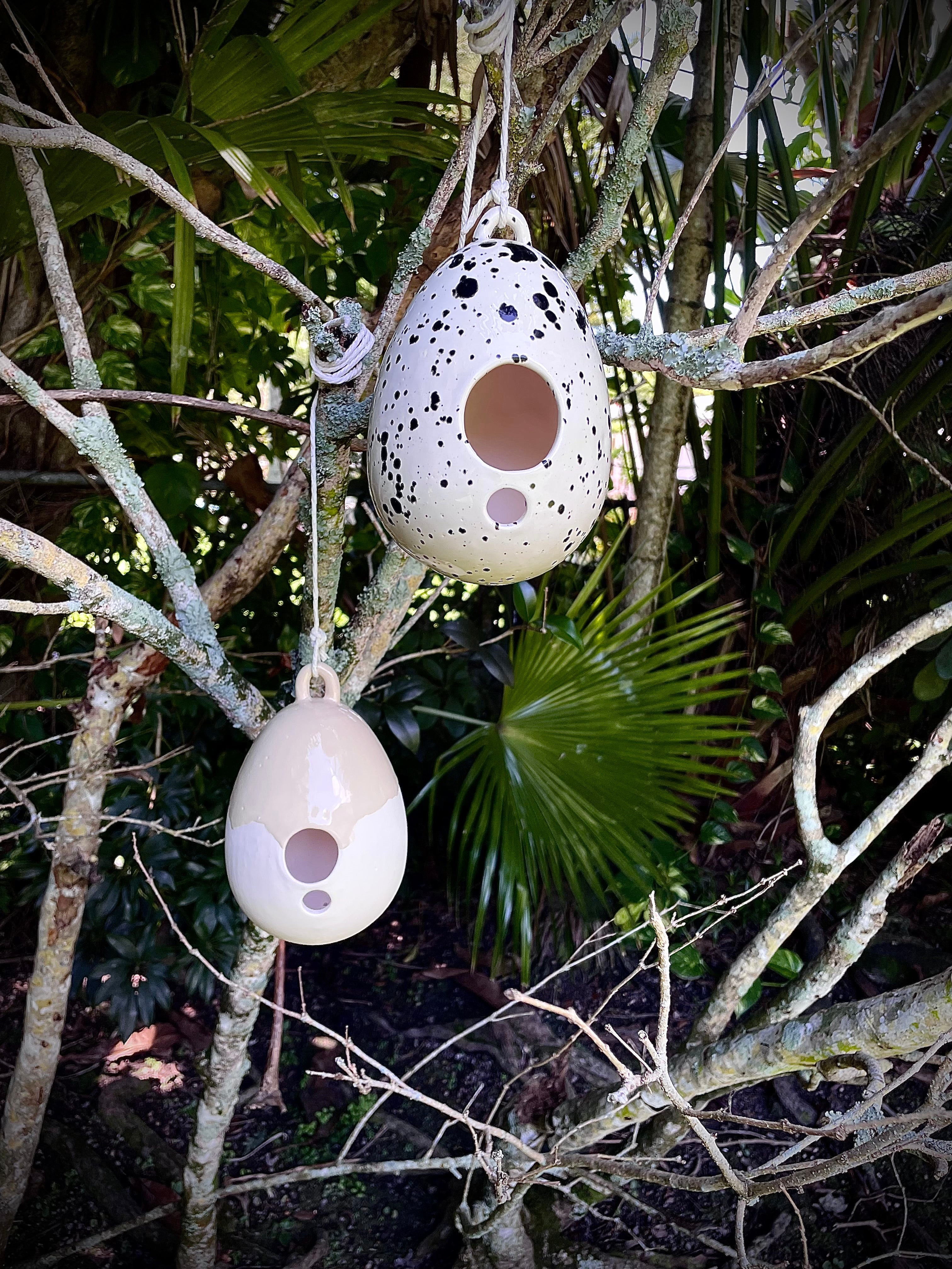 Unique Handmade Ceramic Birdhouse Speckled Egg Hanging Pottery
