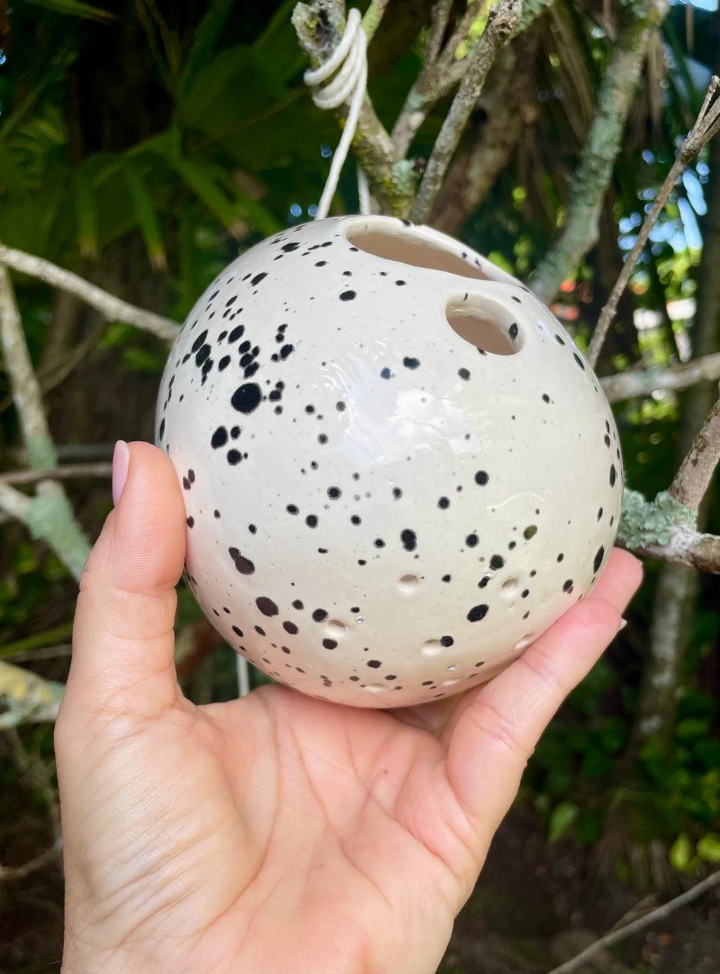 Unique Handmade Ceramic Birdhouse Speckled Egg Hanging Pottery