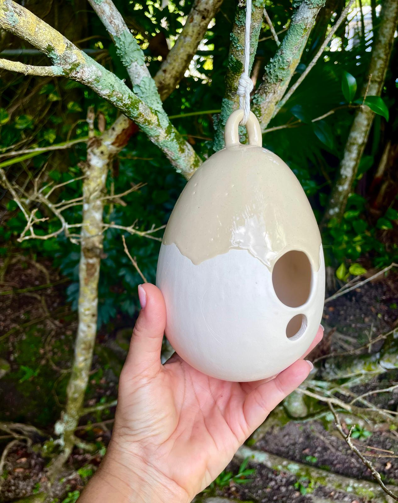 Unique Handmade Ceramic Birdhouse Speckled Egg Hanging Pottery