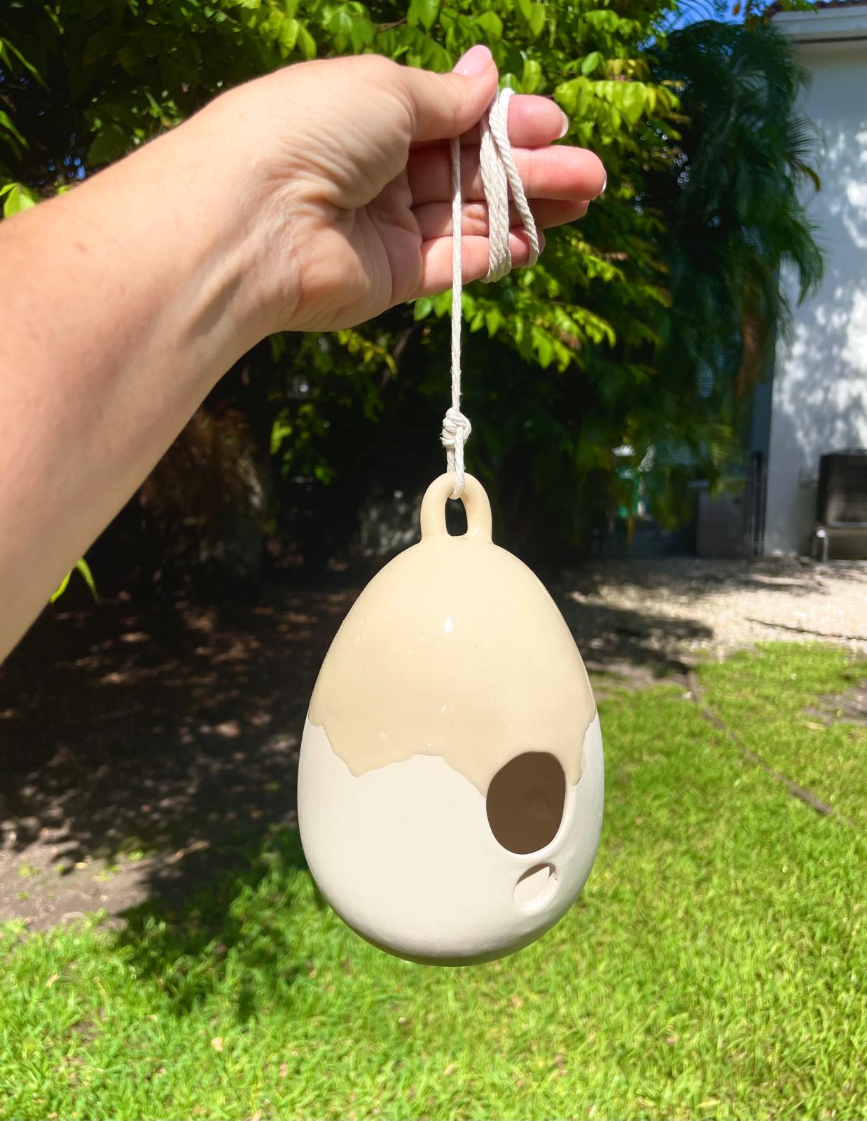 Unique Handmade Ceramic Birdhouse Speckled Egg Hanging Pottery