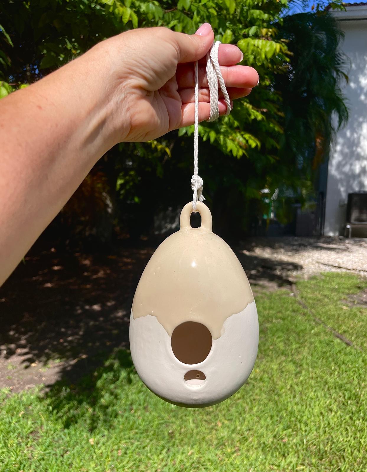 Unique Handmade Ceramic Birdhouse Speckled Egg Hanging Pottery