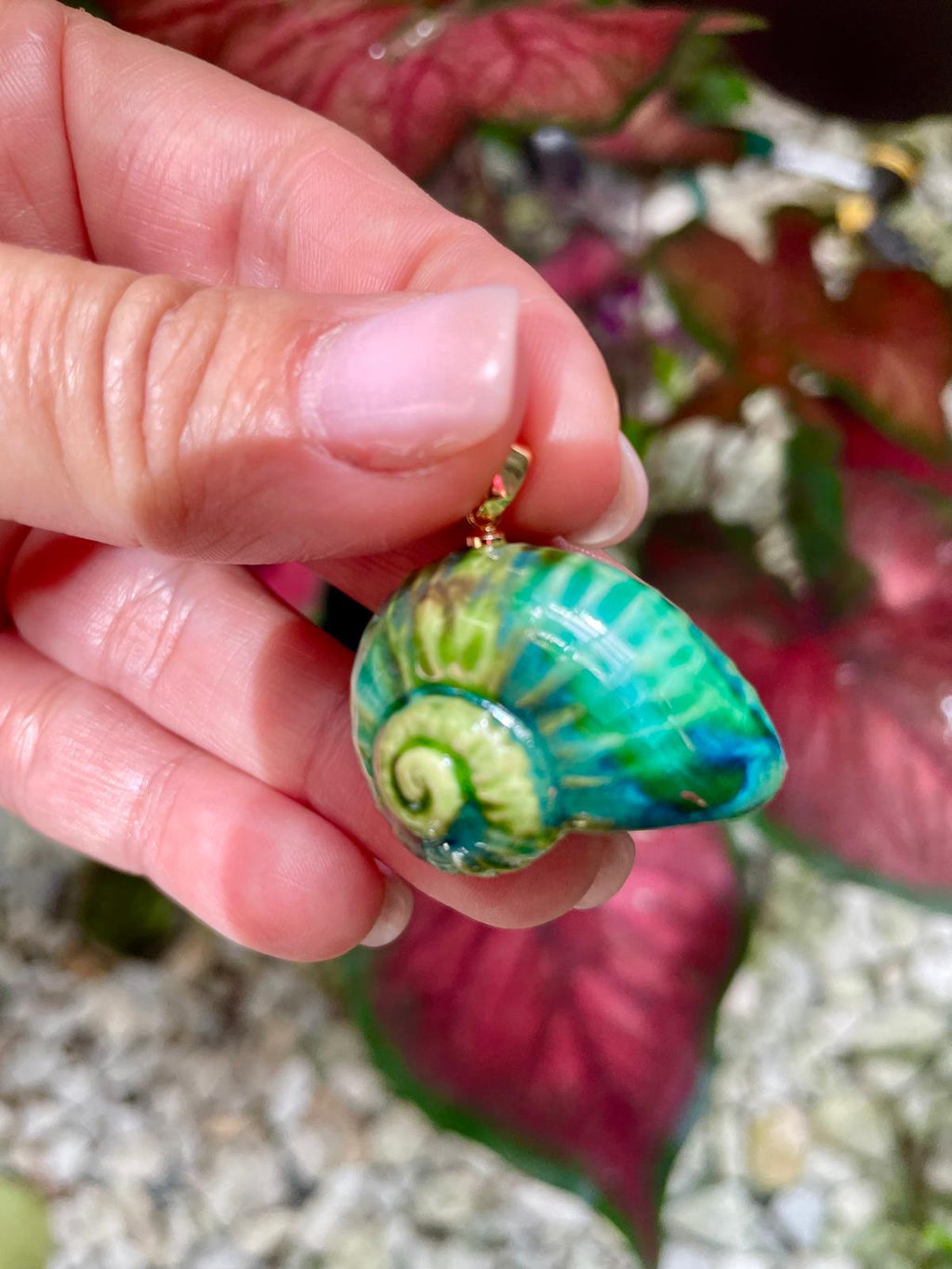 Unique Handmade Ceramic Colorful Polymita Reef Pendant Jewelry.