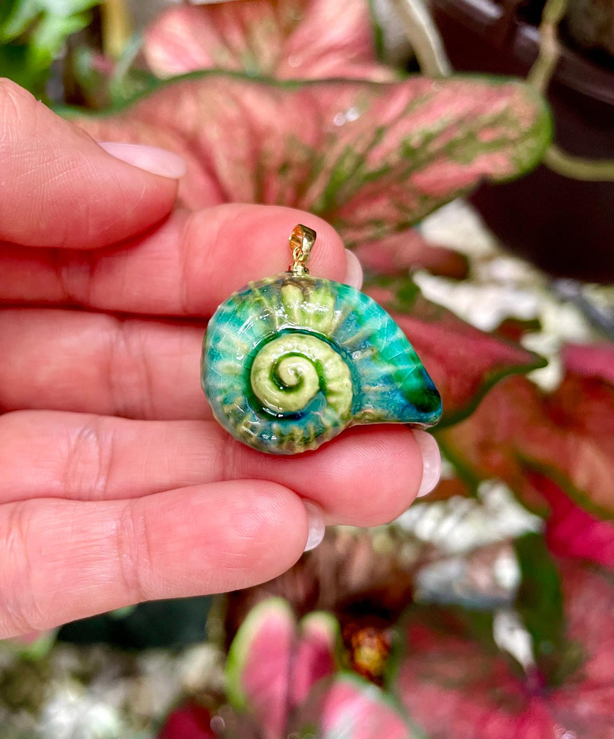 Unique Handmade Ceramic Colorful Polymita Reef Pendant Jewelry.