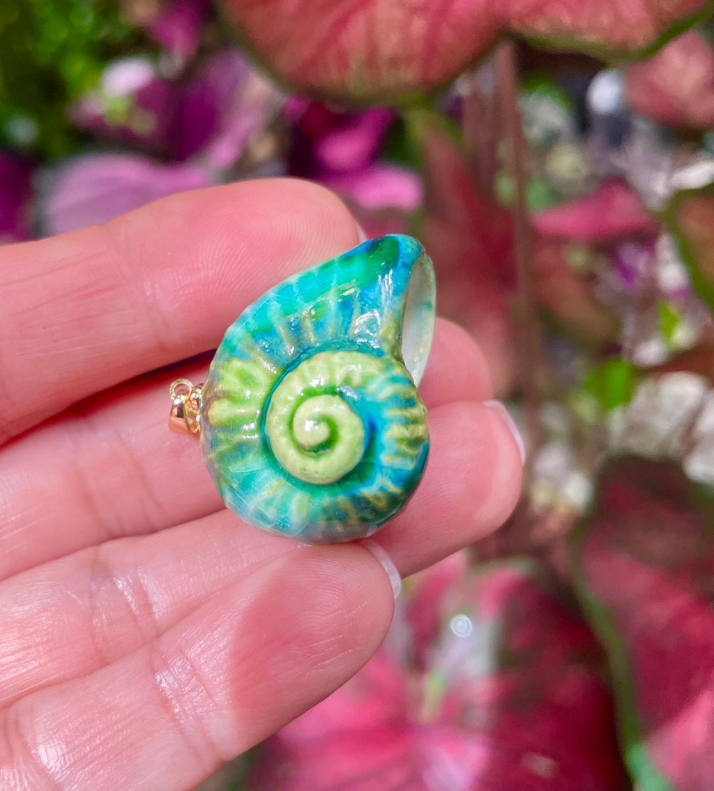 Unique Handmade Ceramic Colorful Polymita Reef Pendant Jewelry.