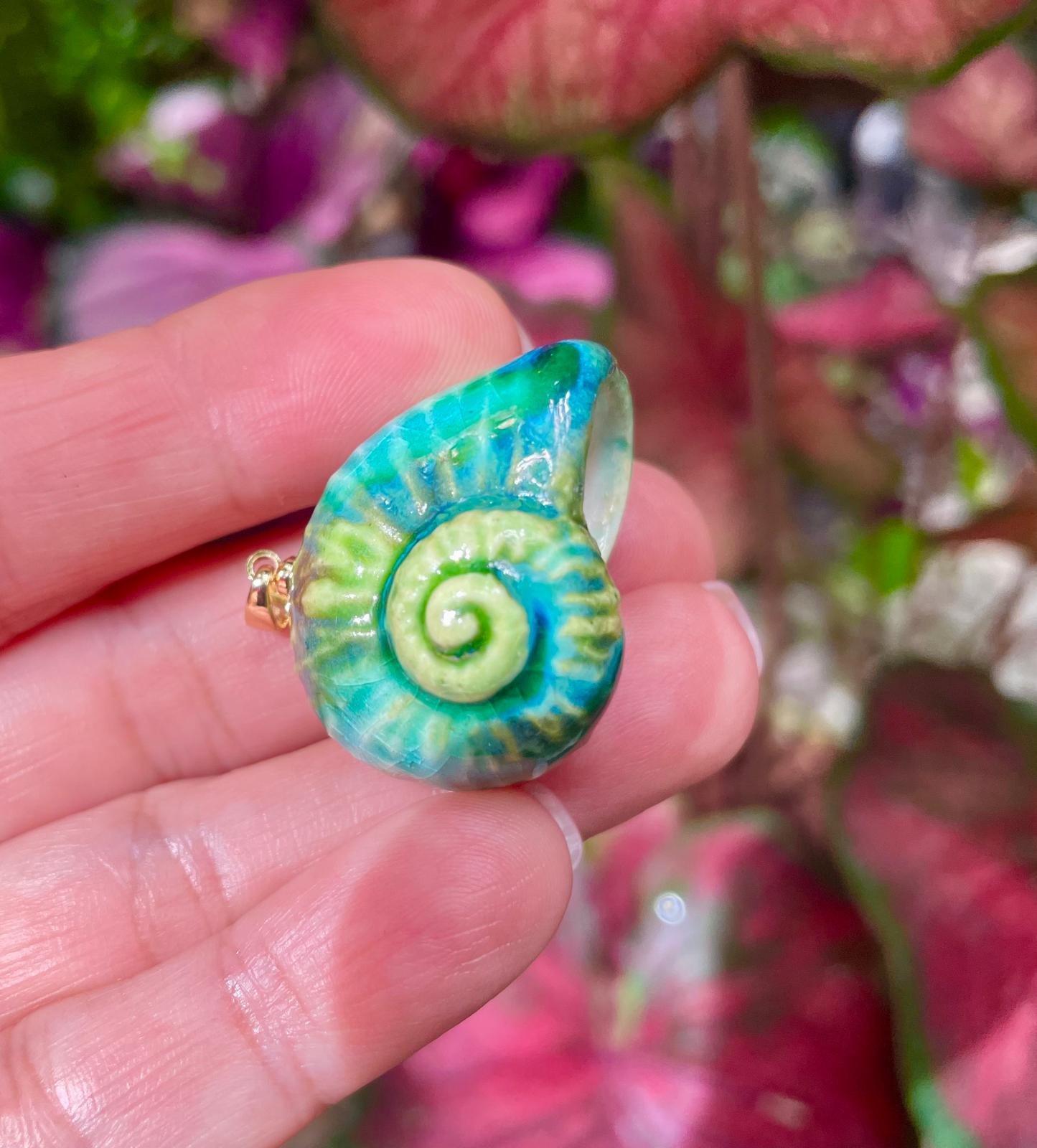 Unique Handmade Ceramic Colorful Polymita Reef Pendant Jewelry.