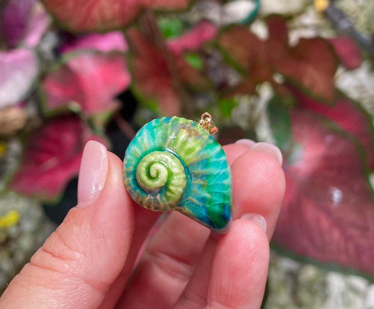 Unique Handmade Ceramic Colorful Polymita Reef Pendant Jewelry.