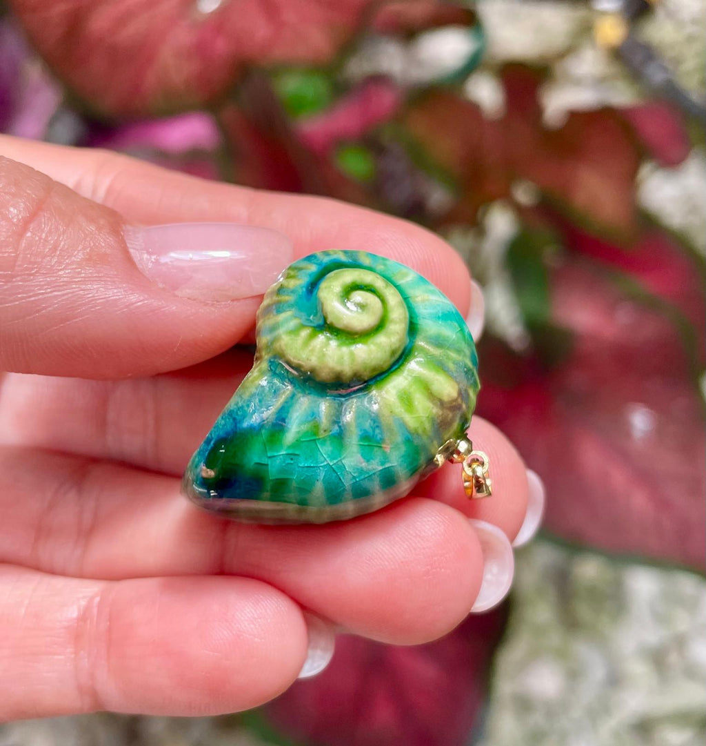 Unique Handmade Ceramic Colorful Polymita Reef Pendant Jewelry.