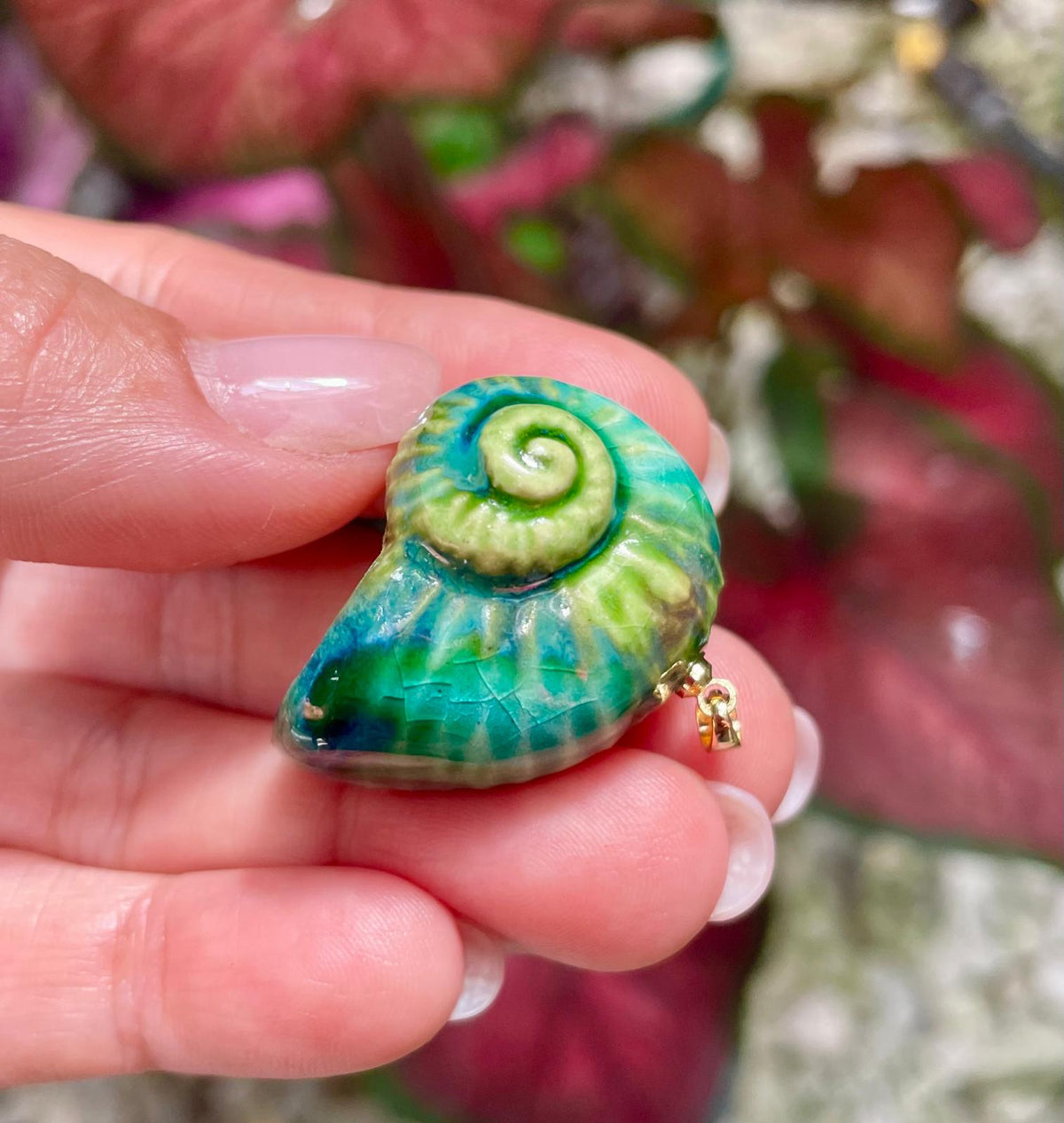Unique Handmade Ceramic Colorful Polymita Reef Pendant Jewelry.
