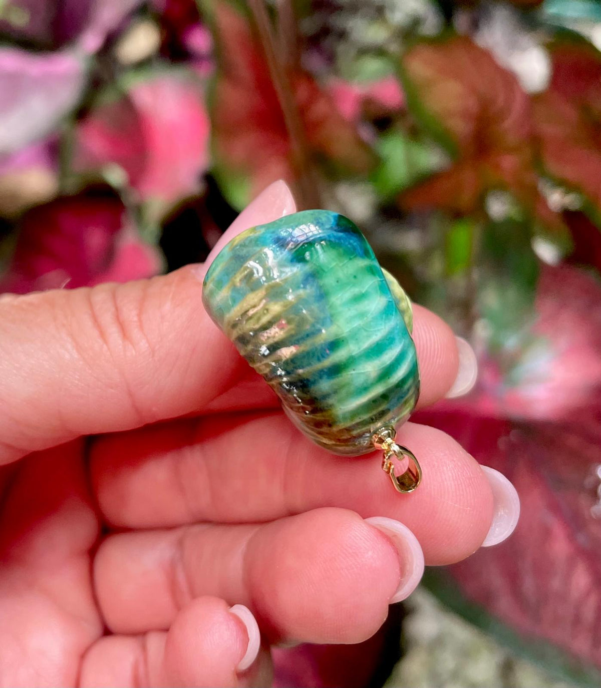 Unique Handmade Ceramic Colorful Polymita Reef Pendant Jewelry.