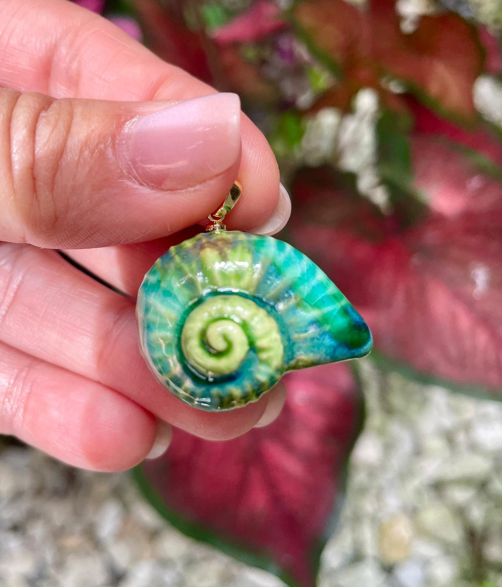Unique Handmade Ceramic Colorful Polymita Reef Pendant Jewelry.