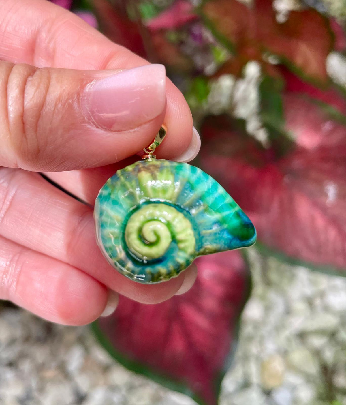 Unique Handmade Ceramic Colorful Polymita Reef Pendant Jewelry.