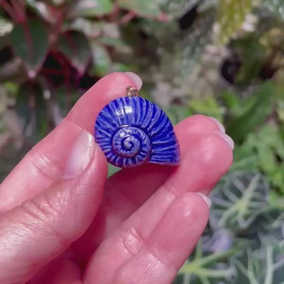 Unique Handmade Ceramic Colorful Polymita Indigo Pendant Jewelry.