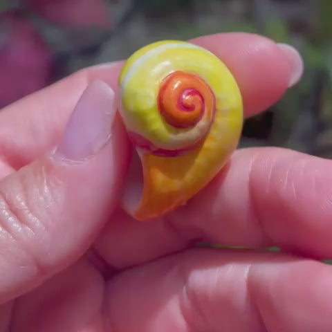 Unique Handmade Ceramic Colorful Polymita Tangerine Pendant Jewelry.