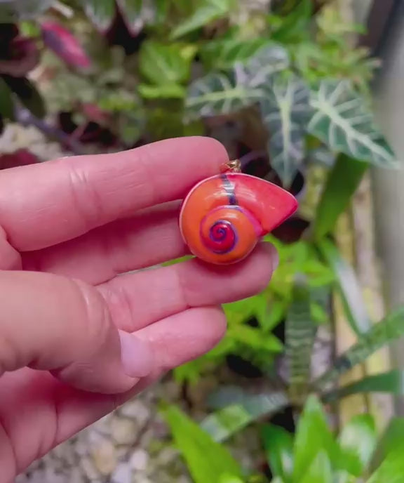 Unique Handmade Ceramic Colorful Polymita Orange Red Pendant Jewelry.