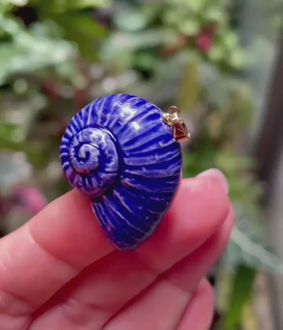 Unique Handmade Ceramic Colorful Polymita Indigo Pendant Jewelry.
