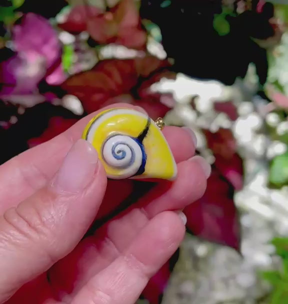 Unique Handmade Ceramic Colorful Polymita White Heart Pendant Jewelry.