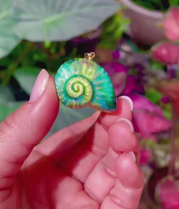 Unique Handmade Ceramic Colorful Polymita Reef Pendant Jewelry.