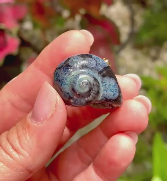 Unique Handmade Ceramic Colorful Polymita Deep Blue Pendant Jewelry.